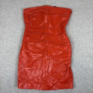 MANOKHI Genuine 100% Leather Strapless Mini Dress Womens Size 40 Red